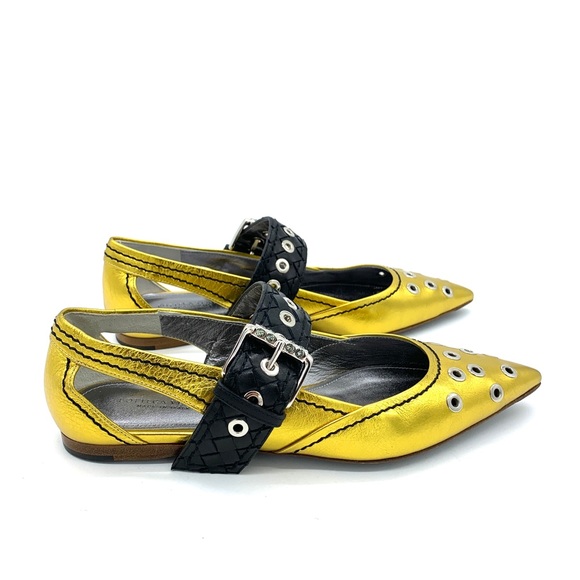 Bottega Veneta Gold Leather Ballet Flats Buckle Strap - Picture 2 of 11